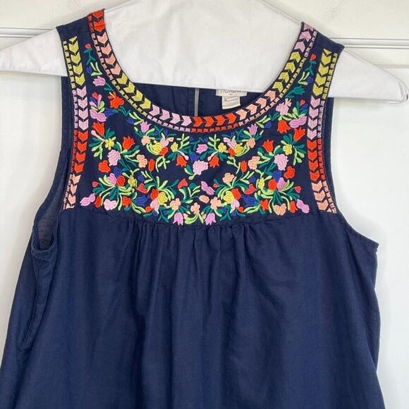J. Crew Women's Floral Embroidered Dress Size 4 Linen Cotton Blend Boho Coastal - Picture 2 of 12